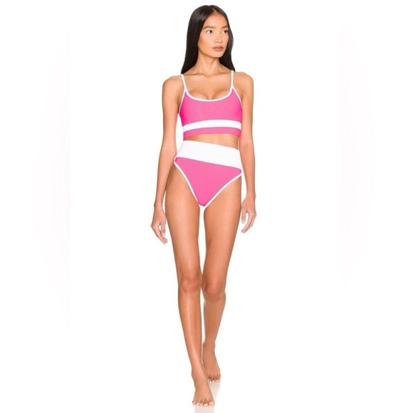 New! Beach Riot Emmy pink white ribbed high waisted bikini bottom 24918 - Picture 3 of 10